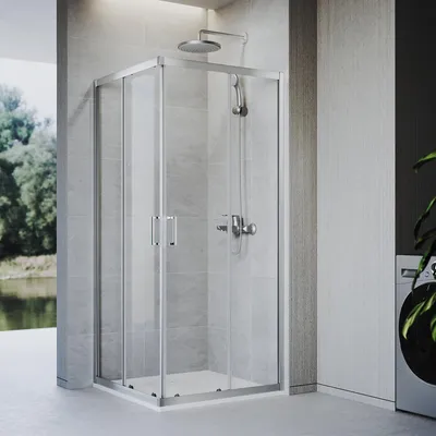 Image de SONNI 80 x 80 x 185 cm argent Paroi de douche , porte coulissante avec rail supérieur et inférieur, verre de 5 mm, cadre de porte avec plage de réglage de 20 mm