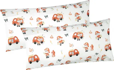 Produktbild von 2er Set Kissenbezug in 40x80 cm Renforcé 100% Baumwolle - Feuerwehr - Kopfkissen-Bezug, Kissenhülle, Dekokissenbezug (KY-Feuerwehrmann-40x80)