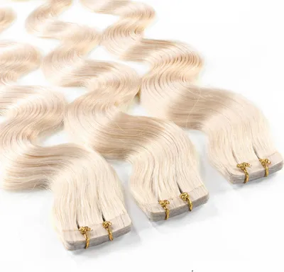 Image de hair2heart Tape Extensions Cheveux humains ondulés - 10 bandes 2,5g 60cm blond clair