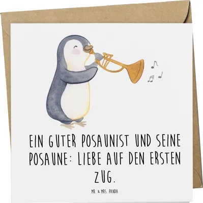 Produktbild von Mr. & Mrs. Panda Glückwunschkarte Posaune Liebe - Weiß - Geschenk, Grußkarte, Musiker, Instrument, doppelkarte, Musikerwitz, faltkarte, Musikerspruch, Orchester, Musik