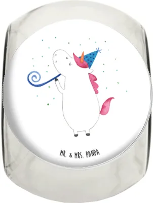 Produktbild von Mr. & Mrs. Panda Teedose Einhorn Party XL 2000ml - Weiß - Geschenk, Bonbonglas, Bonboniere, Vorratsglas, Süßigkeitenglas, Unicorn, Kaffeedose, Geburtstag, Einhörner, Club