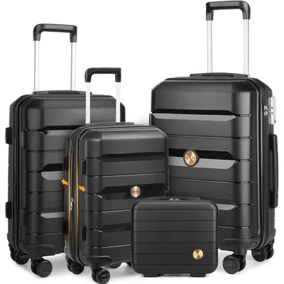 Produktbild von Hartschalenkoffer Set 4-teilig S/M/L/XL Rollkoffer Handgepäck 100% PP mit 360° Doppel Zwillingsrollen & TSA Schloss Schwarz