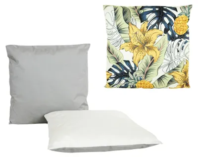Produktbild von JACK 3er Set Outdoor Lounge Kissen 45x45cm 1x Motiv + 2x Wende Dekokissen inkl. Füllung Wasserfest Sitzkissen Garten Stuhl, Farbe:Blütentraum Gold