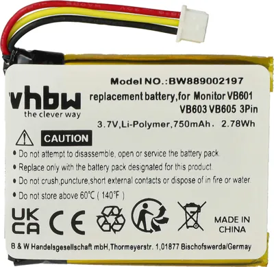 Produktbild von vhbw Akku kompatibel mit Syosin Babyphone Babytalker (750 mAh, 3,7 V, Li-Polymer)