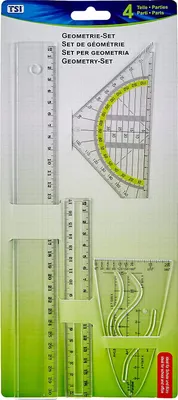 Produktbild von Geometrie-Set 4tlg., 1x Geodreieck, 1x Parabel, 2x Lineal 30 cm und 17 cm im Blisterbeutel