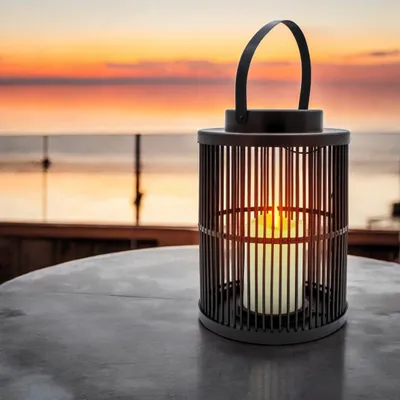 Obrázek produktu pro 3.07 Solární světlo kulaté s integrovanou LED svíčkou - cca 23,5 x 18 cm - venkovní lucerna v černé barvě