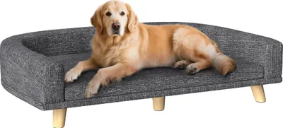 Image de Canapé pour chien, design rembourré, coussin lavable, gris foncé