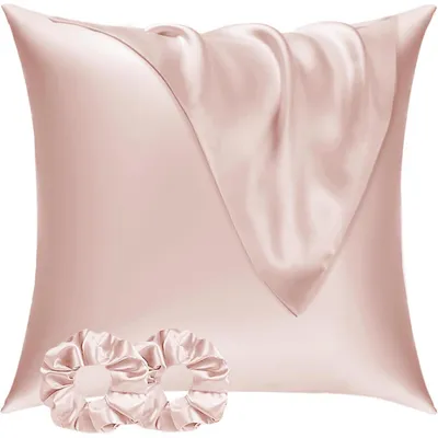 Produktbild von Kissenbezug Satin 80x80 2er Set mit Haargummis Rosa