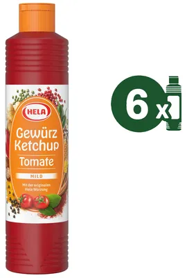 Produktbild von 6 x Hela Ketchup Tomate mild Gewürzketchup 800 ml Flasche Ketchupflasche