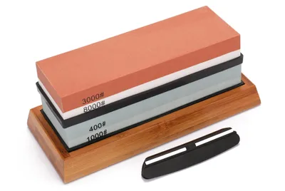 Produktbild von 400/1000 3000/8000 Körnung Premium Schleifstein Set Messerschärfer, Wetzstein für alle Klingen, Rutschfester Sockel