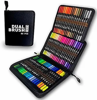 Obrázek produktu pro Sada fixů s dvojitou špičkou – štětec a tenký hrot – ideální pro bullet journal a kaligrafii