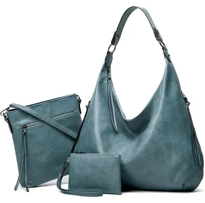 Productafbeelding van Damen handtasset, 3-delig, vintage stijl, Polyurethanleer, shopper/schoudertas, portemonnee, blauw