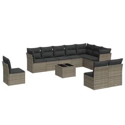 Produktbild von vidaXL 11-tlg. Garten-Sofagarnitur mit Kissen Grau Poly Rattan