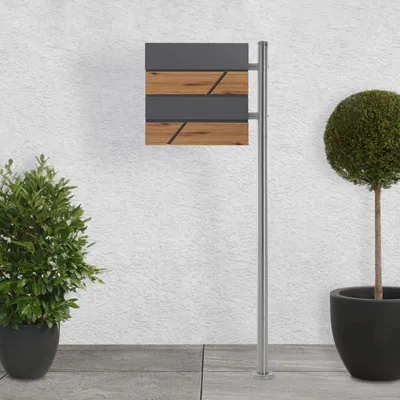 Obrázok produktu pre Poštová schránka ML-Design s priehradkou na noviny, 37x37x11 cm, antracitový vzhľad/drevo, vrátane stojana
