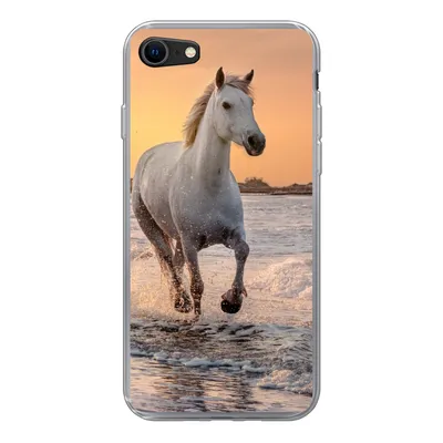 Produktbild von MuchoWow® Handyhülle Schutzhülle Hülle für iPhone SE 2022 Pferde - Sonne - Meer - Strand - Tiere Silikon Softcase Handy Hülle - Schutzhülle