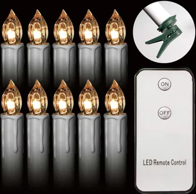 Produktbild von Natsen 10er LED Kerzen Lichterkette mit Batterien Timer Fernbedienung warmweiss wasserdichte Weihnachtskerzen Fenster Beleuchtung inkl. Halter Set für Weihnachtsbaum Party Geburtstags