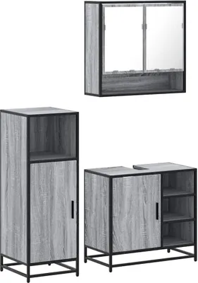 Immagine prodotto di Set Mobili da Bagno 3 pz Grigio Sonoma in Legno Multistrato