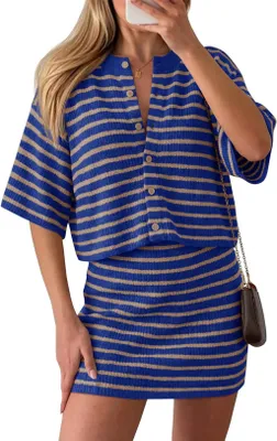 Produktbild von Damen-Zweiteiler mit gestreiftem Poloshirt und Shorts, lockere Passform