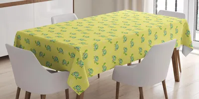 Zdjęcie produktu dla ABAKUHAUS Obrus z motywem żółwia, wzór z karykaturą dla dzieci, abstrakcyjny wzór żółwia, fauna leśna, 140 x 170 cm, zielony i żółty