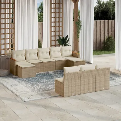 Produktbild von Design 10-tlg. Garten-Sofagarnitur mit Kissen Beige Poly Rattan, Gartenmöbel-Sets 2024 Neu