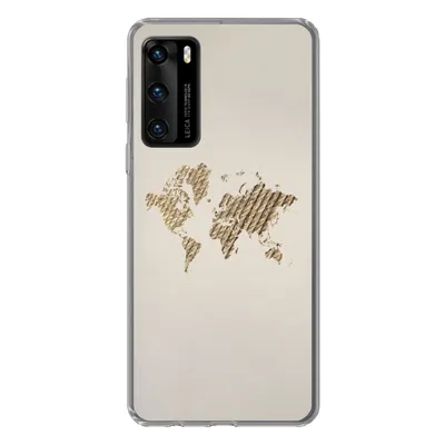 Produktbild von MuchoWow® Handyhülle Schutzhülle Hülle für Huawei P40 Weltkarte - Seil - Braun Silikon Softcase Handy Hülle - Handytasche