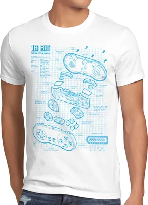 Produktbild von style3 SNES Controller Blaupause Herren T-Shirt 16-Bit Videospiel, Größe:4XL, Farbe:Weiß