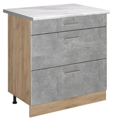 Imagen del producto de Mueble bajo de cocina Vicco R-Line Hormigón/Roble dorado 80 cm con 3 cajones encimera Mármol, Model 72434