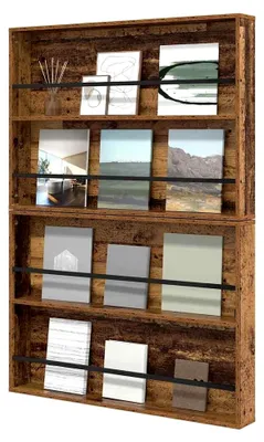 Produktbild von Zeitschriftenhalter aus Holzwerkstoff in Altholzfarbe - Wandmontage, 2 Regalbretter, 100x12x70 cm