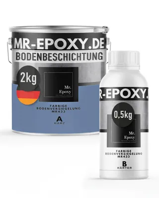 Produktbild von Mr. Epoxy Epoxidharz Bodenbeschichtung (2,5 kg, RAL 5014 Taubenblau) - 2K Betonfarbe für Garagen, Keller & Werkstatt Boden - Flüssigkunststoff Epoxid Grundierung und Bodenversiegelung