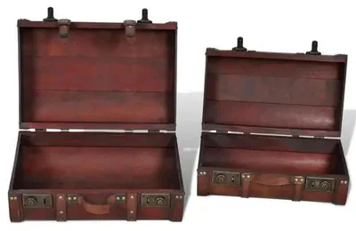 Produktbild von 2er Set Aufbewahrungstruhen - Vintage Kofferboxen - Kunststoff - Groß und Klein - Braun