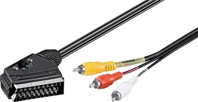 Produktbild von Goobay 33628 Adapterkabel, Scart zu Composite Audio Video, IN/OUT, 2 m, Schwarz - Scartstecker (21-Pin) > 3x Cinch-Stecker