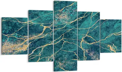 Produktbild von Bild auf Leinwand - Leinwandbild - 5 Teile - Abstraktion Gold Türkis - 125x70cm - Wand Bild - Wanddeko - Wandbilder - Leinwanddruck - Bilder - Wanddekoration - Leinwand bilder - EA125x70-4564