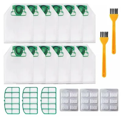 Produktbild von 12 Beutel für Vorwerk Kobold VK200 FP200 Staubsauger mit 3 Motorfiltern, 18 Duftchips, 2 Bürsten, Ersatzbeutel für Kobold VK200 FP200