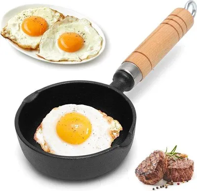 Obrázek produktu pro Mini pánvičky na vejce 11 cm s nepřilnavým povrchem – na smažená vejce a omelety – tepelně odolné – vhodné na plynový sporák i indukční varnou desku – na přípravu vajec – kuchyňská pánvička s rukojetí