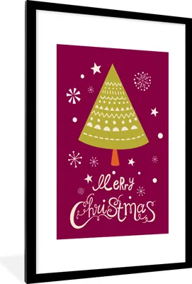 Produktbild von MuchoWow® MuchoWow® Gerahmtes Poster Weihnachtsbaum - Schnee - Weihnachten - Frohe Weihnachten 60x90 cm - Poster mit zchwarzem Bilderrahmen - Dekoration - Wandposter Wohnzimmer - Hochwertig