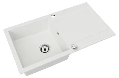 Produktbild von Granitspüle 90x50 cm mit Siphon & Drehexzenter, für 45 cm Schränke, Granitspülen:Weiß