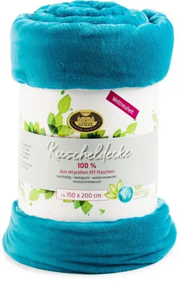 Produktbild von GÖZZE Wohndecke aus recycelten Materialien flauschige weiche nachhaltige Kuscheldecke Petrol 150 x 200 cm