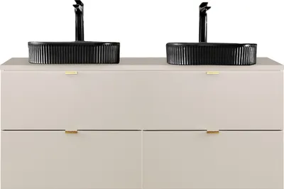 Produktbild von Badezimmer Doppelwaschtisch mit 120 cm Breite in kaschmir, 2 Aufsatzwaschbecken & 4 Schubladen - DURANGO-56