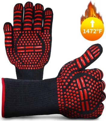 Produktbild von Grill-Handschuhe 1472℉, 2 Stück, Hochfestes Aramidfasergewebe, Silikonbeschichtet, Für Grillen Backen Schweißen