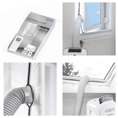 Obrázek produktu pro Těsnění okna pro odvod klimatizace - Flexibilní - Pro okna do obvodu 400 cm - Průchod pro odvodní hadici