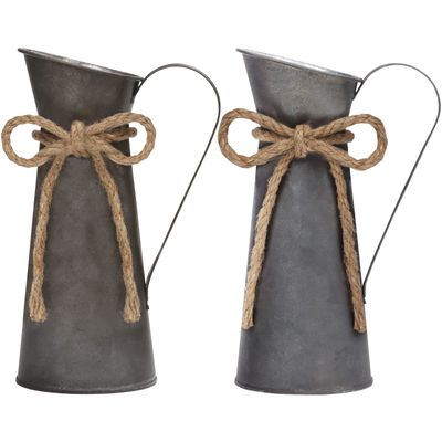 Belle Vous Rustikale Deko Milchkannen aus Metall (2 Stück) - B8,3 x H20 cm - Verzinkte Deko Vase im Shabby Chic Vintage Stil - Vase Deko Landhausstil
