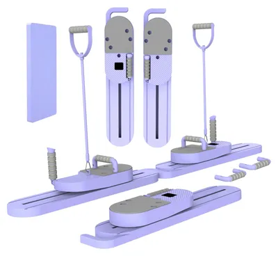 Obrázek produktu pro Pilates deska 2 v 1 – Multifunkční deska pro posilování břišních svalů – Odnímatelná – S expandéry – S podložkou pod kolena – Přenosné úchyty pro kliky – Fialová