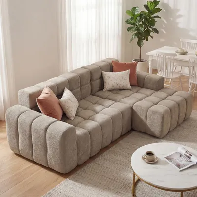 Produktbild von STILVORA Modulares Ecksofa 3-Sitzer mit Chaiselongue, Big Sofa aus Algenvelours mit Schaumstoffpolsterung, Wohnzimmer Sofa ohne Montage, Kaffeebraun