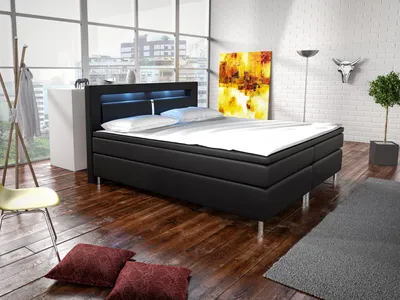 Produktbild von MOB, Manželská posteľ Boxspring 180 cm - Marilia I (čierna) (s matracmi)