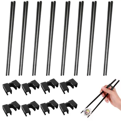 Essstäbchen-Set 8 Paar mit Trainern, 24 cm, schwarz, Antirutsch