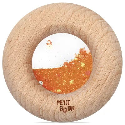 Produktbild von Sensorische Baby Rassel Holz - 7 x 7 x 2 cm - Orange | by Petit Boum
