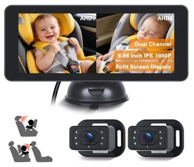 Image de 2 caméras de surveillance pour bébé avec un écran HD de 6,86 pouces (720p) pour voiture