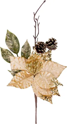 Produktbild von Zweig MagicHome Weihnachten, mit Poinsettia-Blume, golden, 34 cm