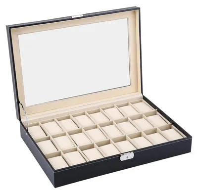 Immagine prodotto di Scatola per orologi con coperchio, per 24 orologi, in ecopelle, colore nero