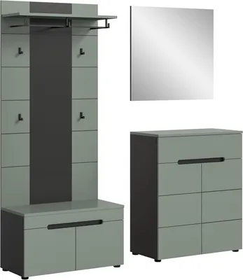 Image de Canu ensemble d'armoires de rangement C14 vert poussiéreux, gris foncé.
